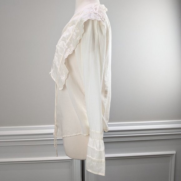 JOHNNY WAS Tie Front Overlay Collar Ruffle Top S - Picture 4 of 10